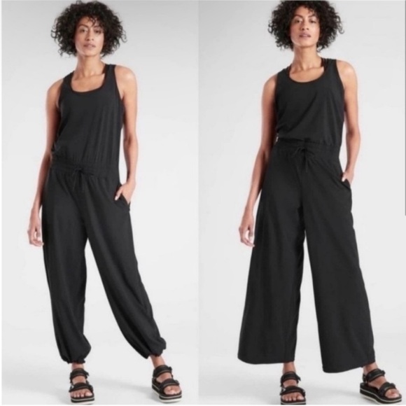 Athleta Outdoors Hiking Athletic Revive Wide Leg Cinch Adjustable Ankle Jumpsuit - Picture 1 of 7